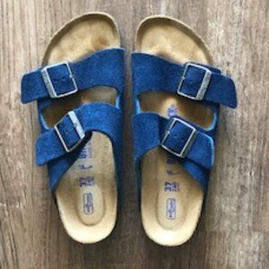 Birkenstock Arizona Soft Footbed Suede Leather Sandals - Moroccan Blue